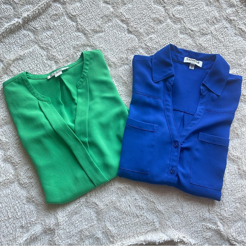 Express Royal Blue Office Style Blouse Shirt XS with FREE item